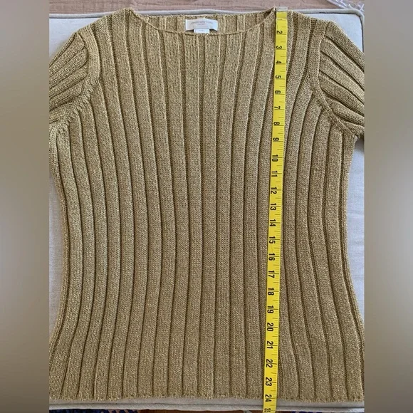 Jones New York Women's Gold Ribbed Crew Neck Sweater with Metallic Threading - Picture 3 of 7